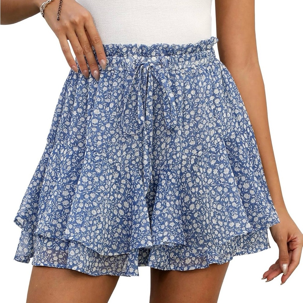 Blue Floral Women's Skirt, built in shorts.